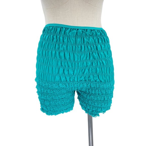 Vintage 1970s Teal Ruched Lace Ruffled Bloomers Size Large Malco Modes - Picture 6 of 7